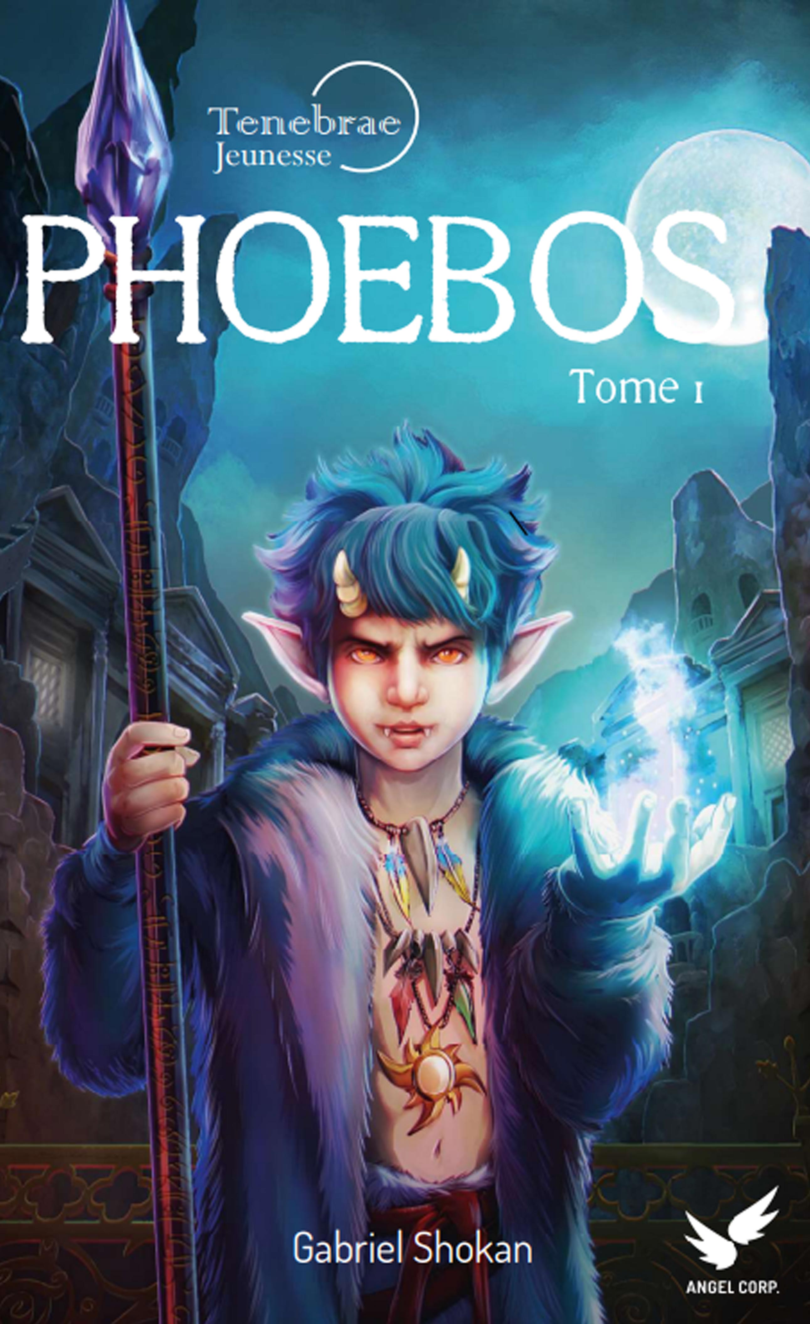 Couverture de Phoebos version jeunesse Tome 1 , le premier roman de darkfantasy pour enfants du cycle de Tenebrae écrit par Gabriel Shokan 