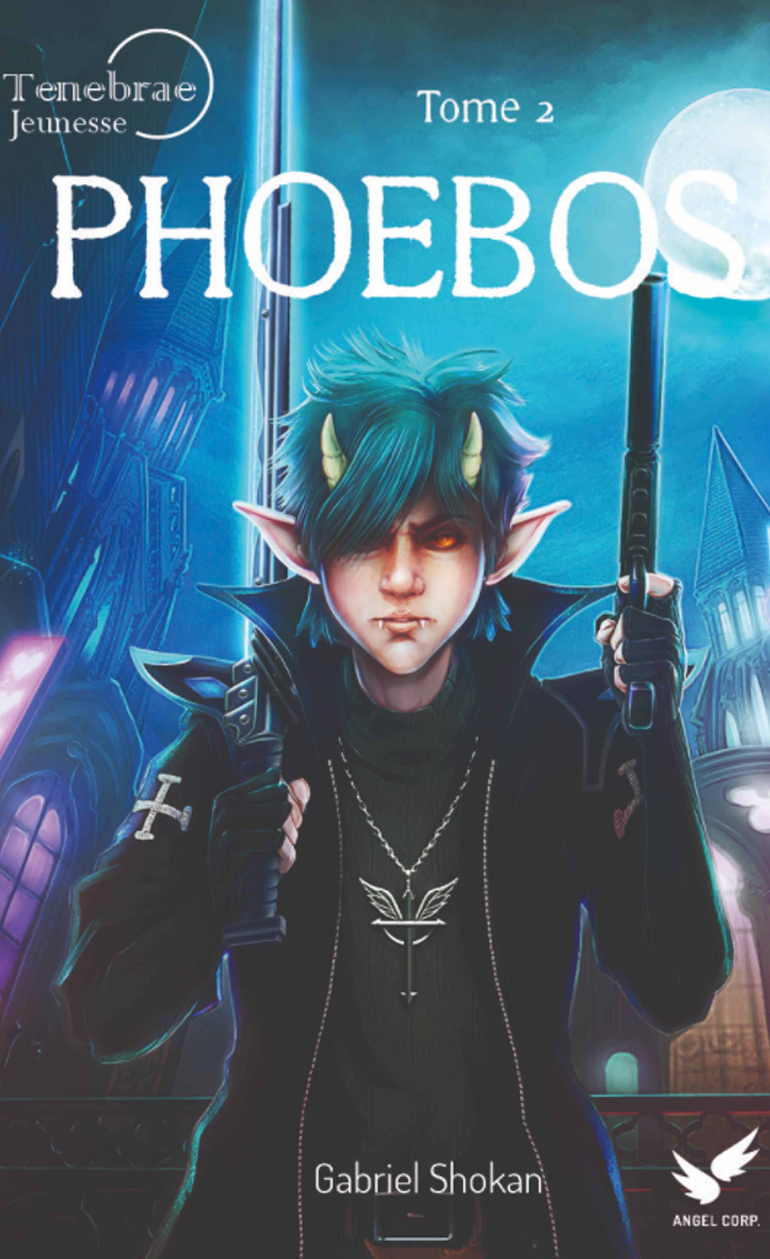 Couverture de Phoebos version jeunesse Tome 2 , le second roman de darkfantasy pour enfants du cycle de Tenebrae écrit par Gabriel Shokan 